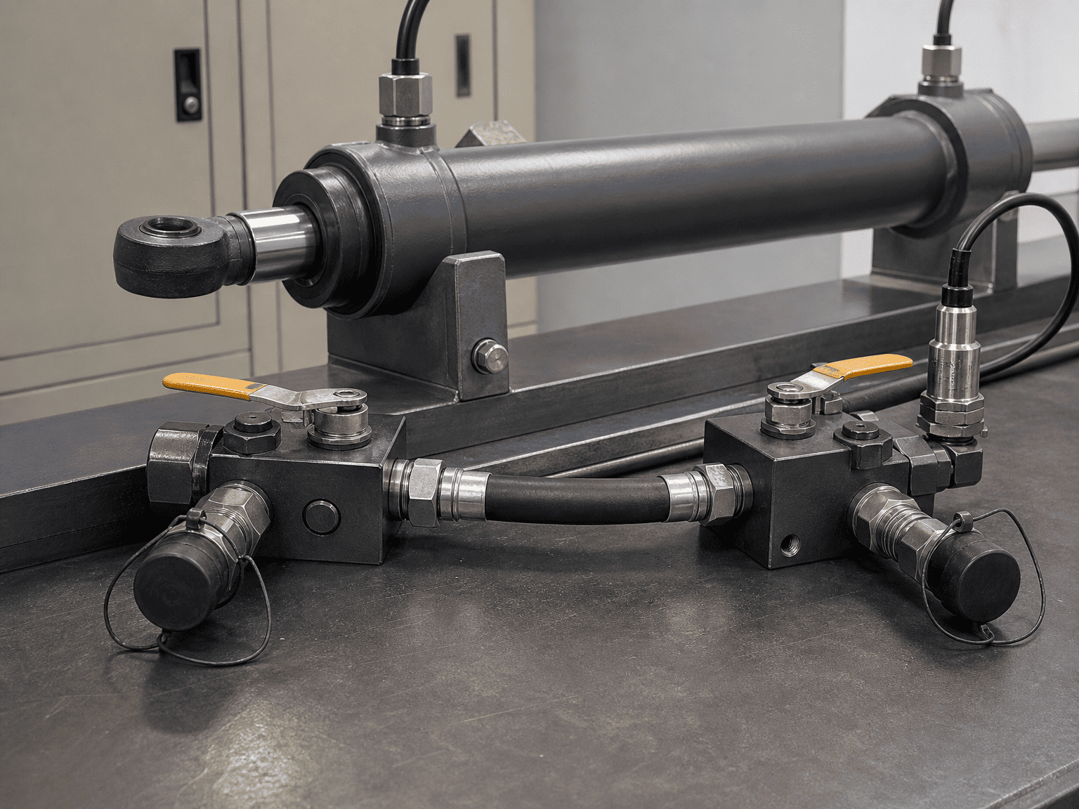 hydraulic cylinder thermal locking review with closed isolation valves trapped hose volume and temperature probe