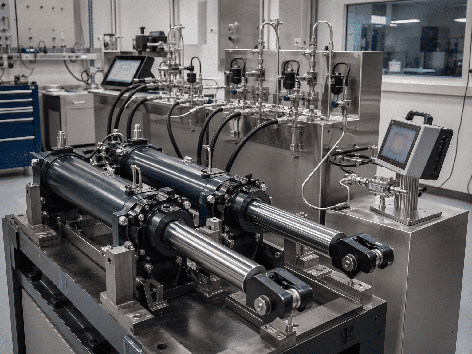 automated hydraulic cylinder pressure holding and inline ISO 4406 fluid cleanliness test bench