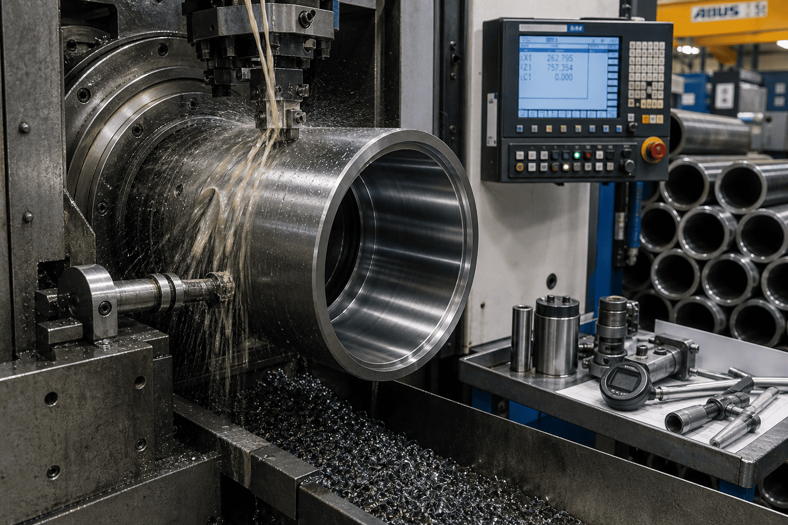 Heavy duty CNC lathe and deep hole skiving and roller burnishing SRB line for hydraulic cylinder barrel manufacturing